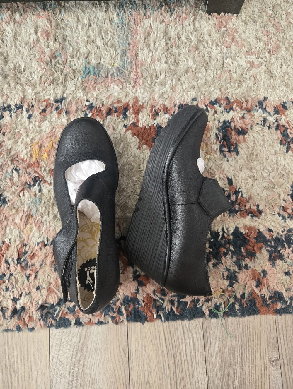 FLY London YASI Black Leather Mary Jane Platform Wedge Shoes - Picture 3 of 7